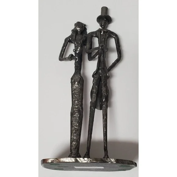 John McPhail Wedding Sculpture Scotland Metal Bride & Groom Top Hat Veil Flowers - Picture 5 of 9